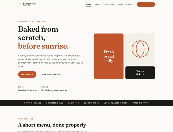 Clean and modern bakery homepage design