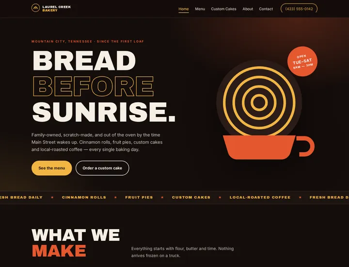 Bold dark bakery homepage design