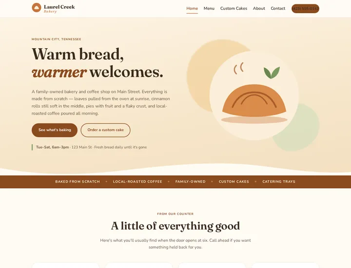 Warm and inviting bakery homepage design