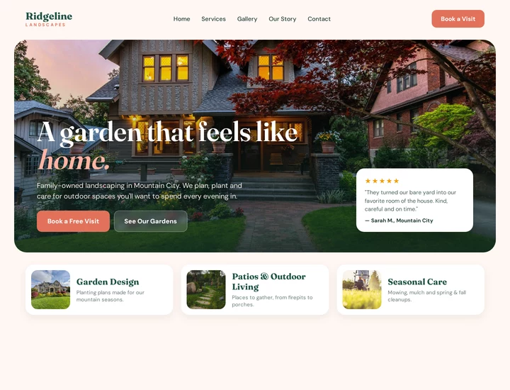 Example design 3: warm and inviting landscaping homepage